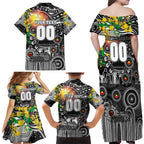 Personalised NAIDOC Week 2025 Magpies Football Family Matching Off Shoulder Maxi Dress and Hawaiian Shirt Aboriginal Dot Painting
