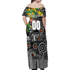 Personalised NAIDOC Week 2025 Magpies Football Family Matching Off Shoulder Maxi Dress and Hawaiian Shirt Aboriginal Dot Painting