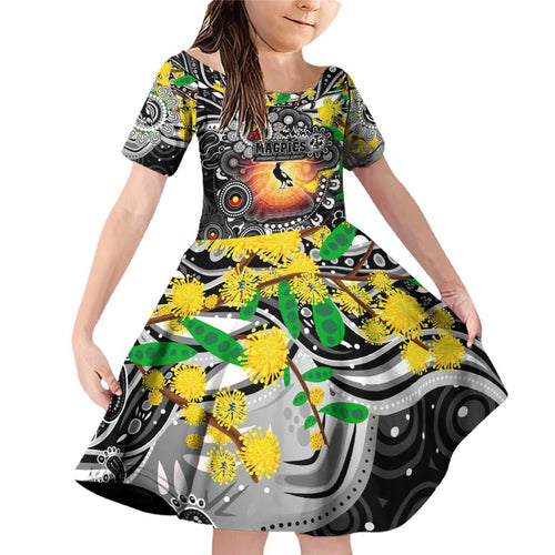Personalised NAIDOC Week 2025 Magpies Football Family Matching Off Shoulder Short Dress and Hawaiian Shirt Aboriginal Dot Painting