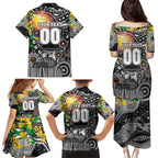 Personalised NAIDOC Week 2025 Magpies Football Family Matching Puletasi and Hawaiian Shirt Aboriginal Dot Painting