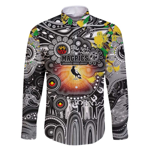 Personalised NAIDOC Week 2025 Magpies Football Family Matching Puletasi and Hawaiian Shirt Aboriginal Dot Painting