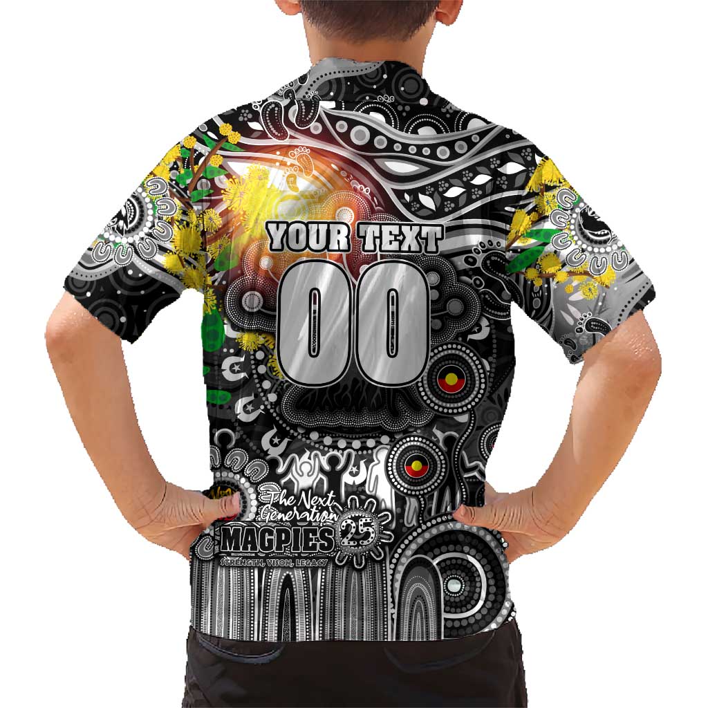Personalised NAIDOC Week 2025 Magpies Football Family Matching Short Sleeve Bodycon Dress and Hawaiian Shirt Aboriginal Dot Painting
