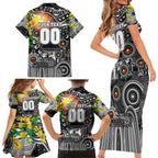 Personalised NAIDOC Week 2025 Magpies Football Family Matching Short Sleeve Bodycon Dress and Hawaiian Shirt Aboriginal Dot Painting