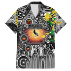 Personalised NAIDOC Week 2025 Magpies Football Family Matching Short Sleeve Bodycon Dress and Hawaiian Shirt Aboriginal Dot Painting