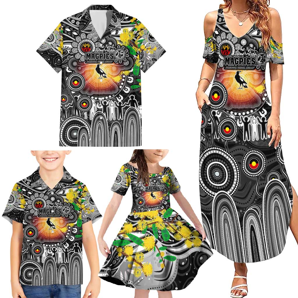 Personalised NAIDOC Week 2025 Magpies Football Family Matching Summer Maxi Dress and Hawaiian Shirt Aboriginal Dot Painting