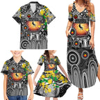 Personalised NAIDOC Week 2025 Magpies Football Family Matching Summer Maxi Dress and Hawaiian Shirt Aboriginal Dot Painting