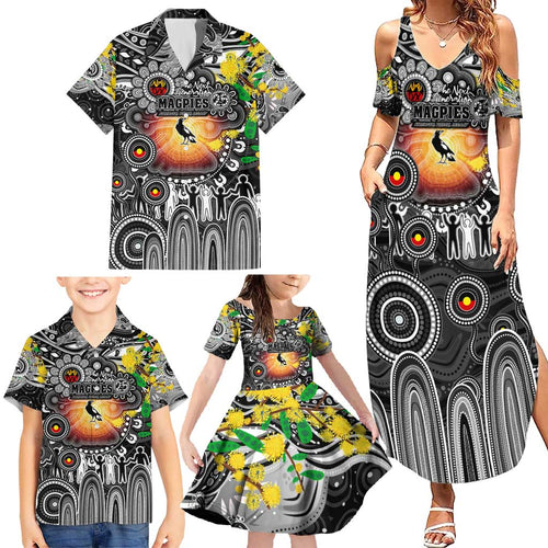 Personalised NAIDOC Week 2025 Magpies Football Family Matching Summer Maxi Dress and Hawaiian Shirt Aboriginal Dot Painting