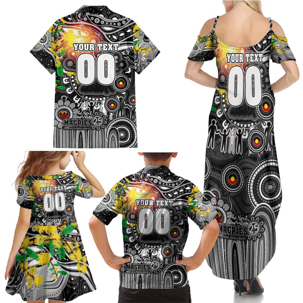 Personalised NAIDOC Week 2025 Magpies Football Family Matching Summer Maxi Dress and Hawaiian Shirt Aboriginal Dot Painting