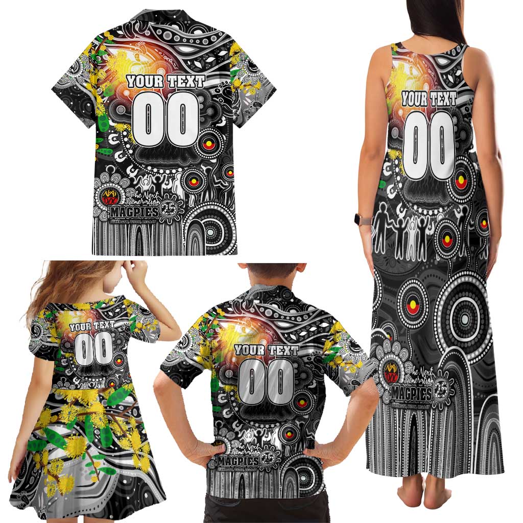 Personalised NAIDOC Week 2025 Magpies Football Family Matching Tank Maxi Dress and Hawaiian Shirt Aboriginal Dot Painting