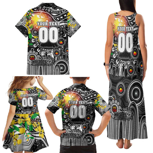 Personalised NAIDOC Week 2025 Magpies Football Family Matching Tank Maxi Dress and Hawaiian Shirt Aboriginal Dot Painting