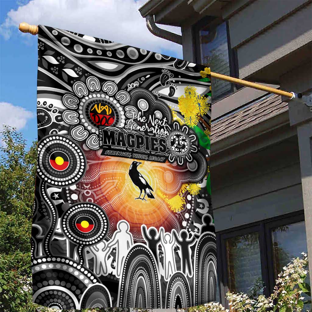 NAIDOC Week 2025 Magpies Football Garden Flag Aboriginal Dot Painting