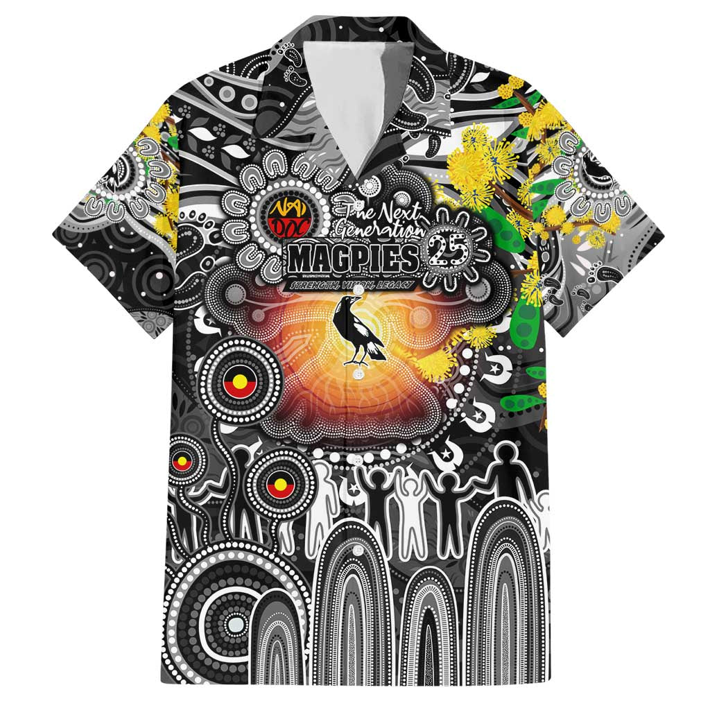 Personalised NAIDOC Week 2025 Magpies Football Hawaiian Shirt Aboriginal Dot Painting