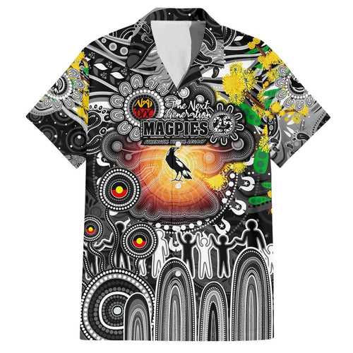 Personalised NAIDOC Week 2025 Magpies Football Hawaiian Shirt Aboriginal Dot Painting