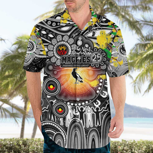 Personalised NAIDOC Week 2025 Magpies Football Hawaiian Shirt Aboriginal Dot Painting