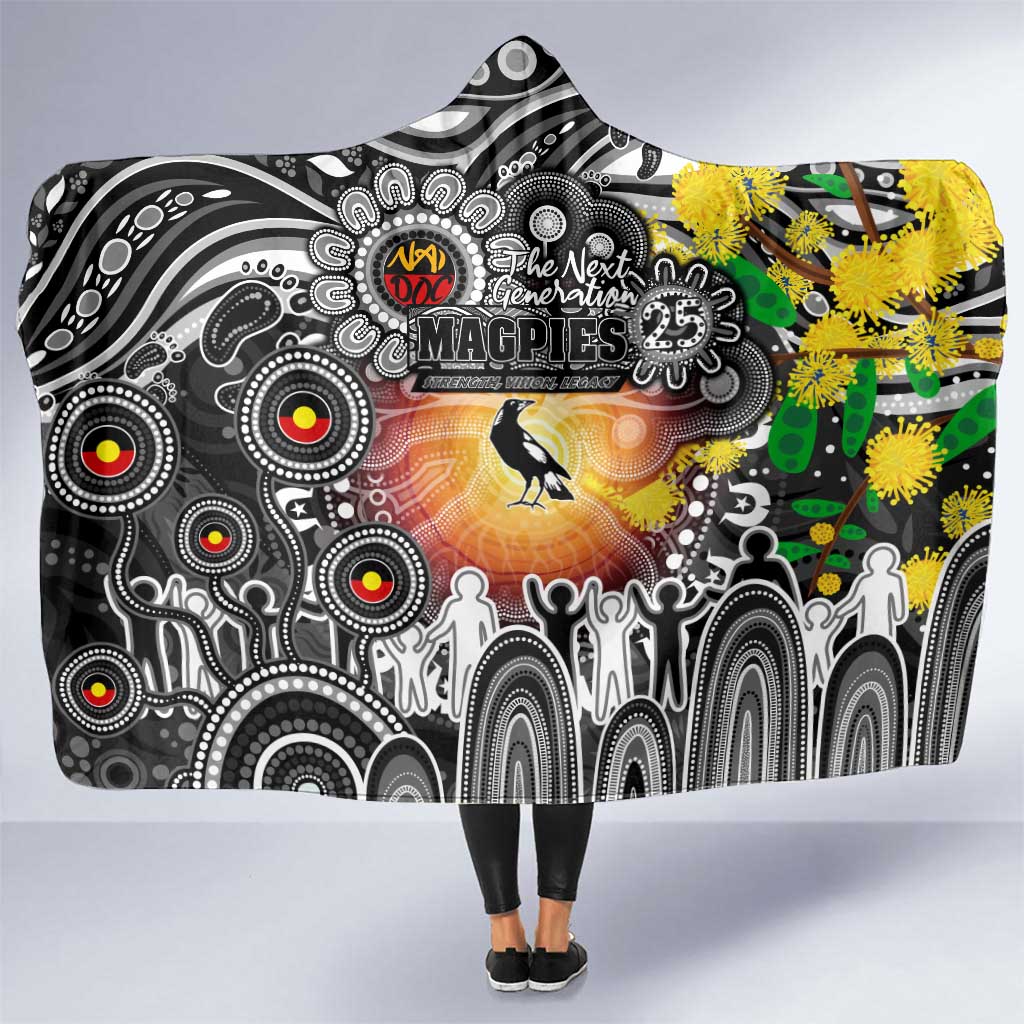 NAIDOC Week 2025 Magpies Football Hooded Blanket Aboriginal Dot Painting