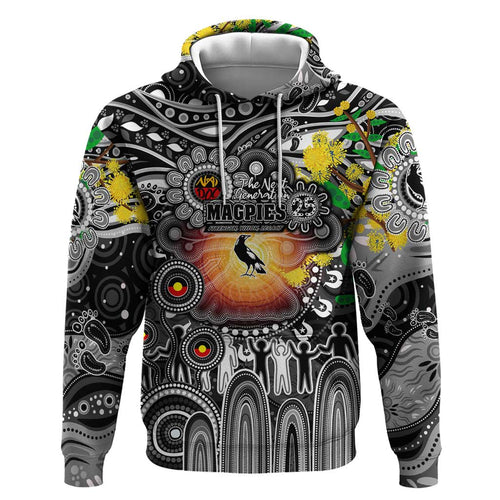 Personalised NAIDOC Week 2025 Magpies Football Hoodie Aboriginal Dot Painting