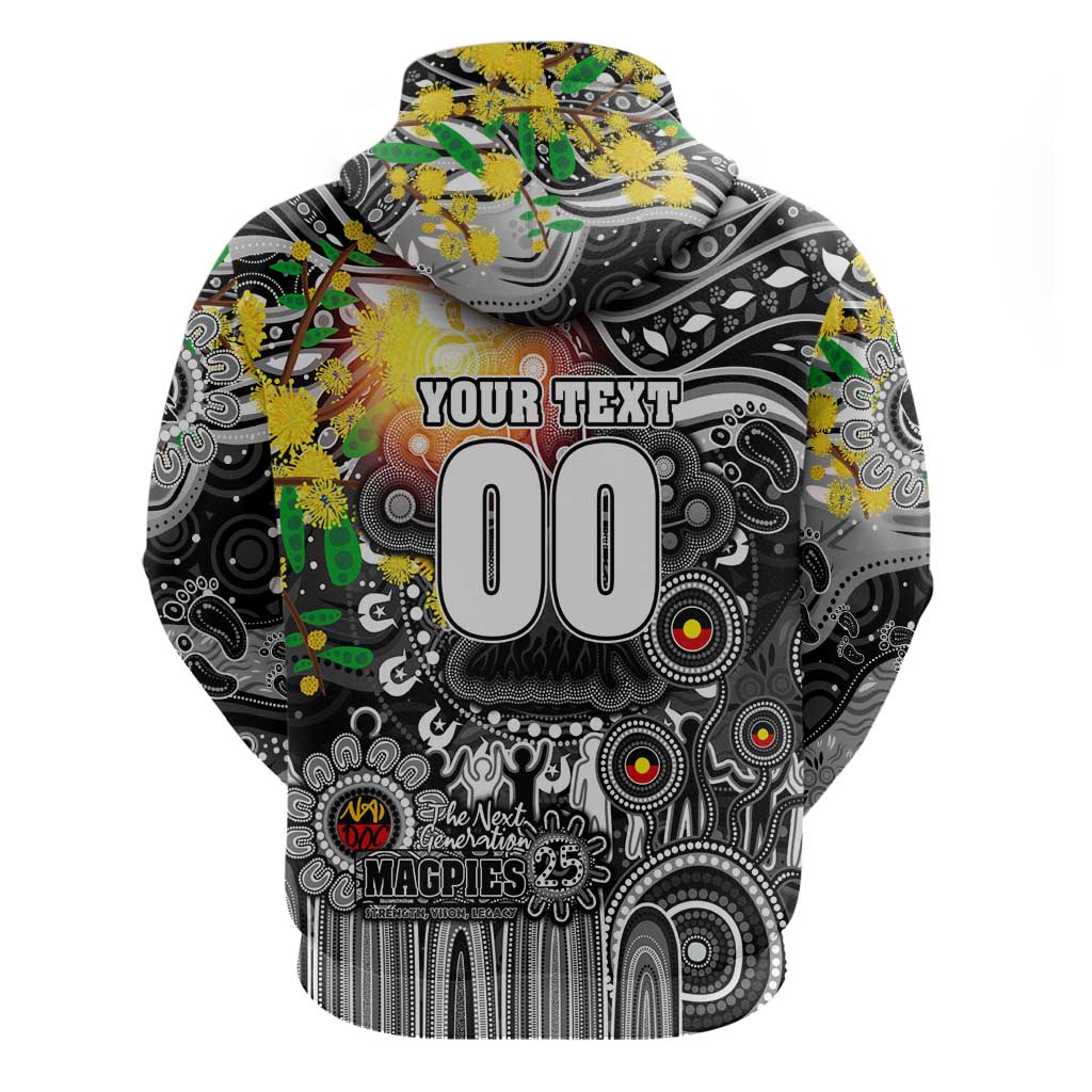 Personalised NAIDOC Week 2025 Magpies Football Hoodie Aboriginal Dot Painting