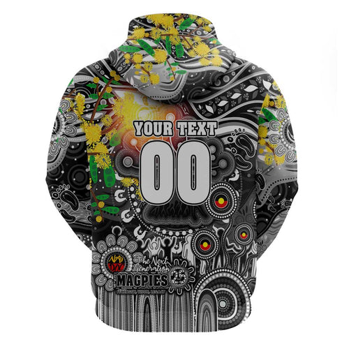 Personalised NAIDOC Week 2025 Magpies Football Hoodie Aboriginal Dot Painting