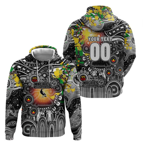 Personalised NAIDOC Week 2025 Magpies Football Hoodie Aboriginal Dot Painting
