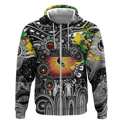 Personalised NAIDOC Week 2025 Magpies Football Hoodie Aboriginal Dot Painting