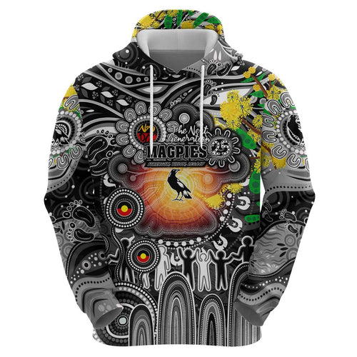 Personalised NAIDOC Week 2025 Magpies Football Hoodie Aboriginal Dot Painting