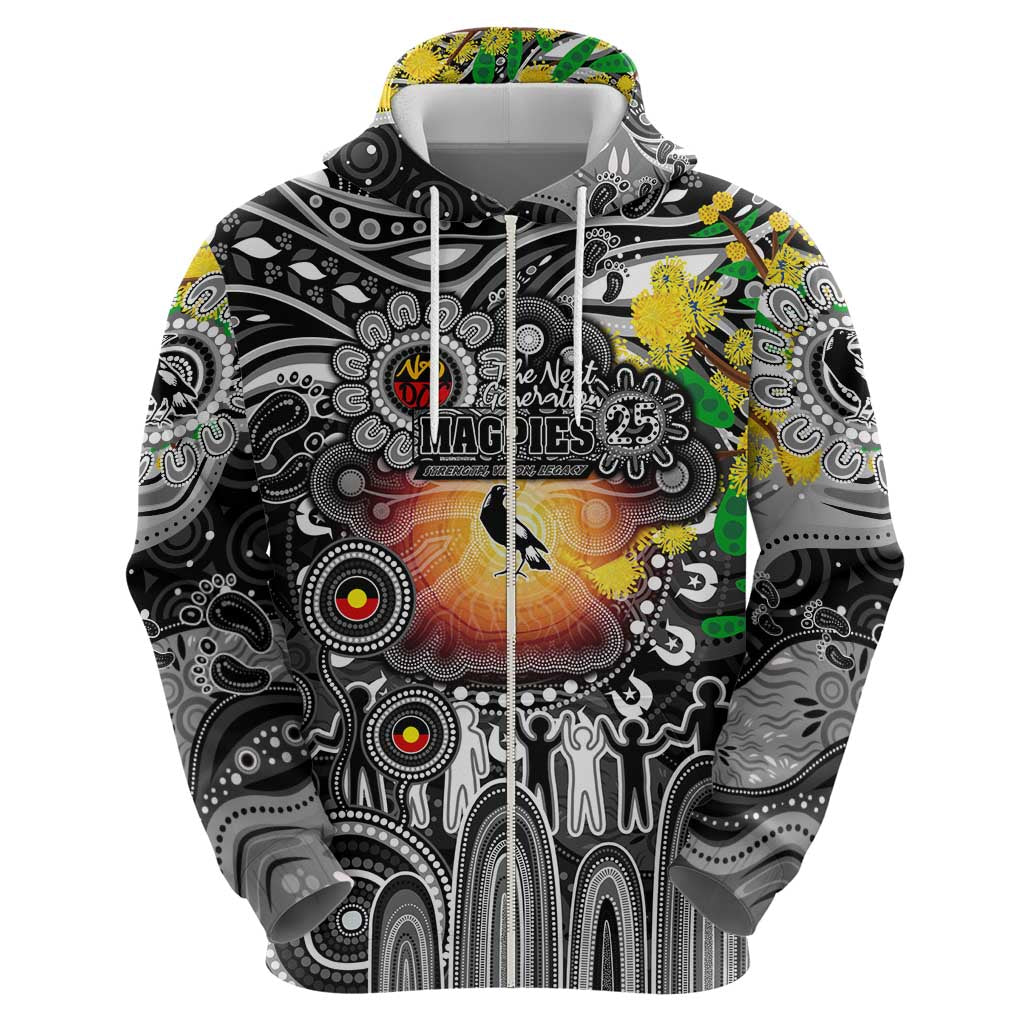 Personalised NAIDOC Week 2025 Magpies Football Hoodie Aboriginal Dot Painting