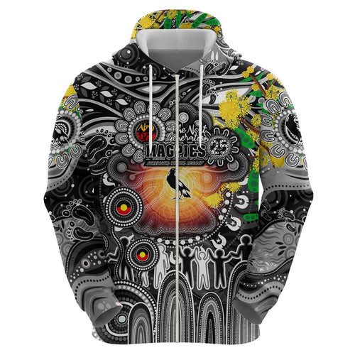 Personalised NAIDOC Week 2025 Magpies Football Hoodie Aboriginal Dot Painting