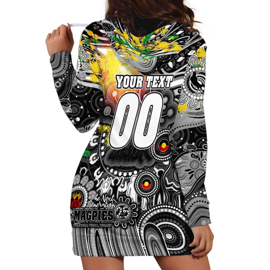 Personalised NAIDOC Week 2025 Magpies Football Hoodie Dress Aboriginal Dot Painting