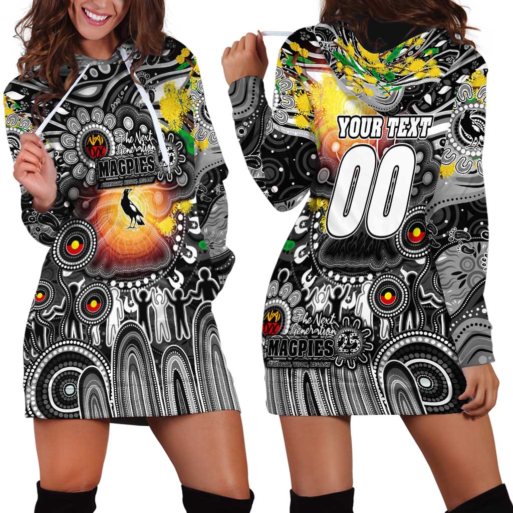 Personalised NAIDOC Week 2025 Magpies Football Hoodie Dress Aboriginal Dot Painting