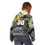 Personalised NAIDOC Week 2025 Magpies Football Kid Hoodie Aboriginal Dot Painting