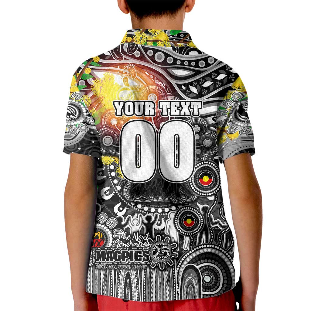 Personalised NAIDOC Week 2025 Magpies Football Kid Polo Shirt Aboriginal Dot Painting