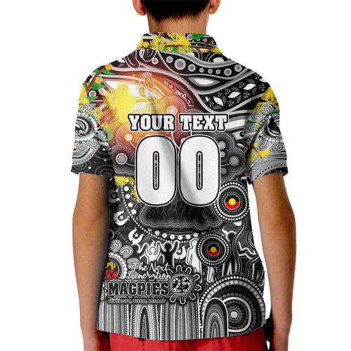 Personalised NAIDOC Week 2025 Magpies Football Kid Polo Shirt Aboriginal Dot Painting