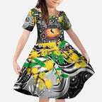 Personalised NAIDOC Week 2025 Magpies Football Kid Short Sleeve Dress Aboriginal Dot Painting