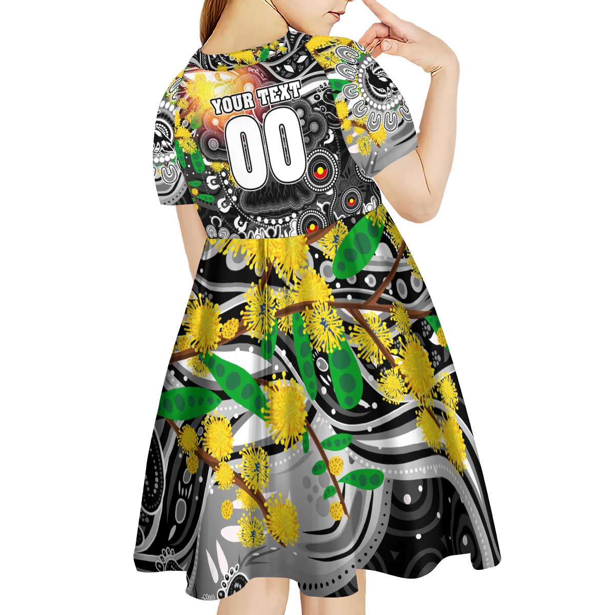 Personalised NAIDOC Week 2025 Magpies Football Kid Short Sleeve Dress Aboriginal Dot Painting