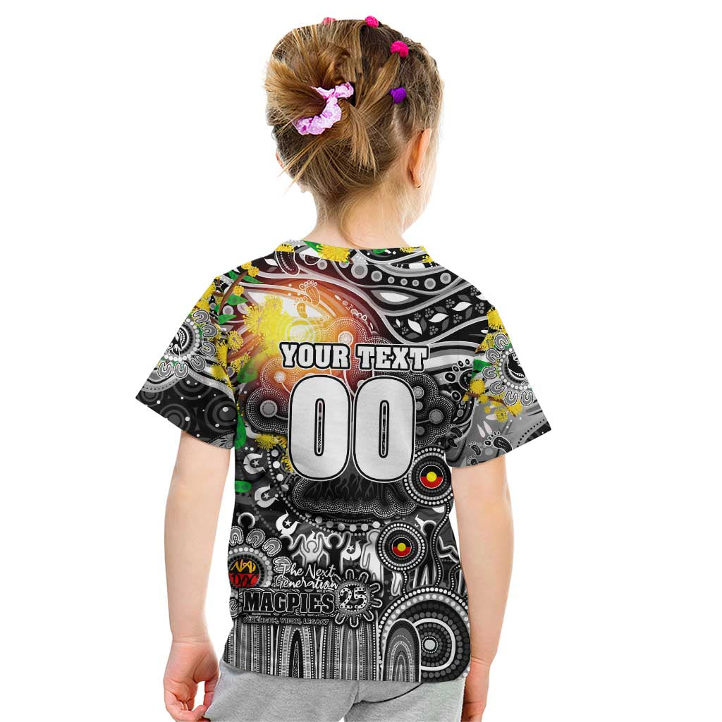 Personalised NAIDOC Week 2025 Magpies Football Kid T Shirt Aboriginal Dot Painting