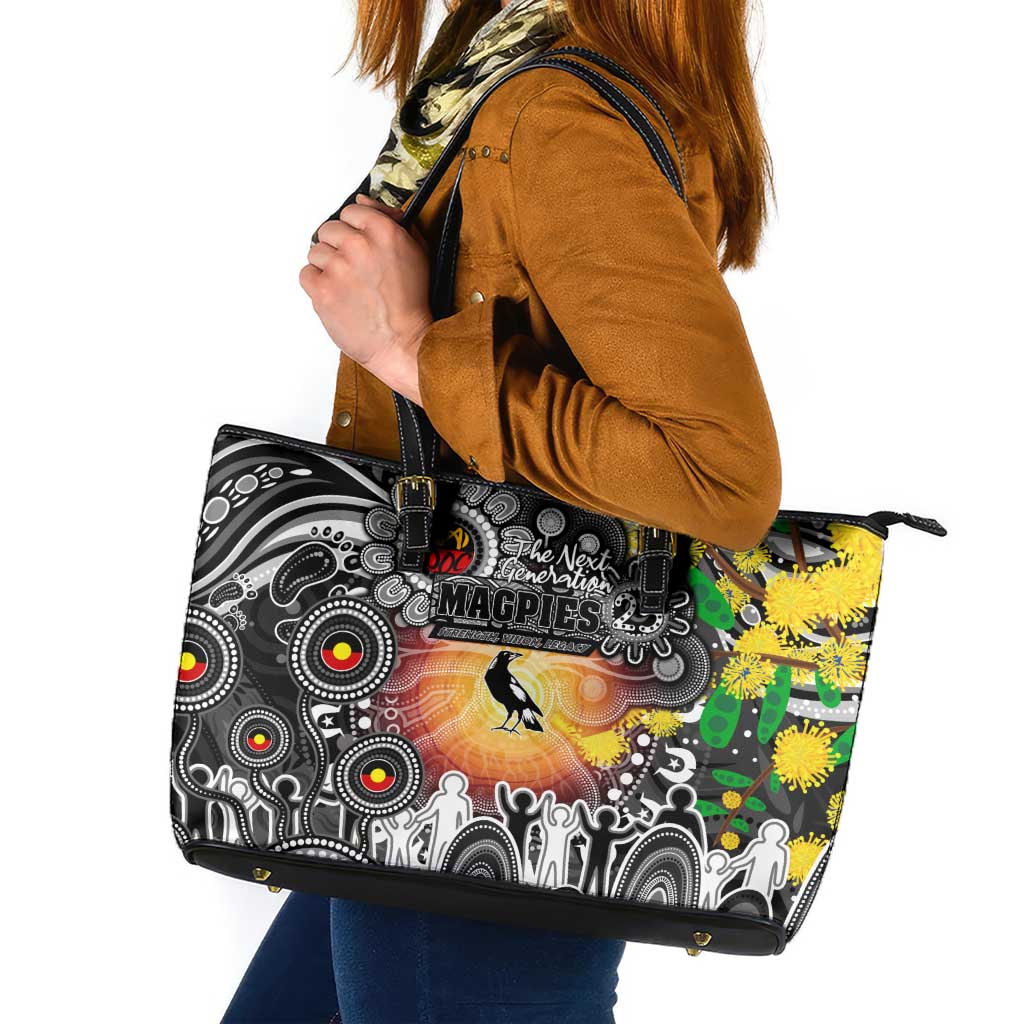 NAIDOC Week 2025 Magpies Football Leather Tote Bag Aboriginal Dot Painting