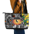 NAIDOC Week 2025 Magpies Football Leather Tote Bag Aboriginal Dot Painting