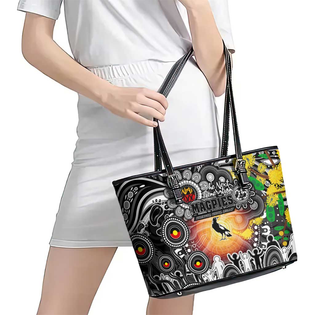 NAIDOC Week 2025 Magpies Football Leather Tote Bag Aboriginal Dot Painting