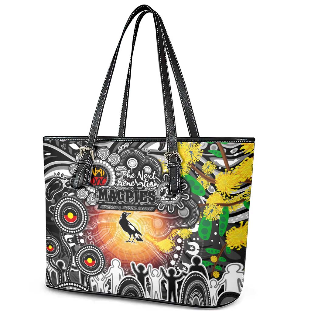 NAIDOC Week 2025 Magpies Football Leather Tote Bag Aboriginal Dot Painting