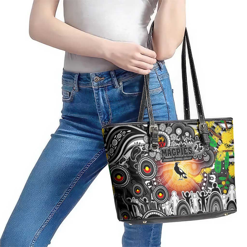 NAIDOC Week 2025 Magpies Football Leather Tote Bag Aboriginal Dot Painting