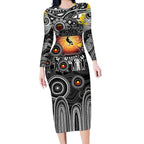 Personalised NAIDOC Week 2025 Magpies Football Long Sleeve Bodycon Dress Aboriginal Dot Painting