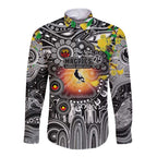 Personalised NAIDOC Week 2025 Magpies Football Long Sleeve Button Shirt Aboriginal Dot Painting