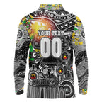 Personalised NAIDOC Week 2025 Magpies Football Long Sleeve Polo Shirt Aboriginal Dot Painting