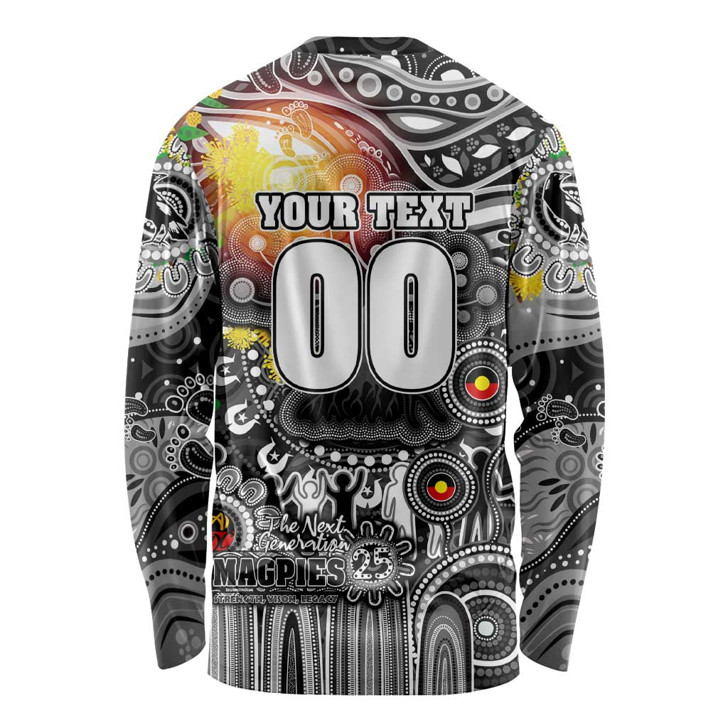 Personalised NAIDOC Week 2025 Magpies Football Long Sleeve Shirt Aboriginal Dot Painting