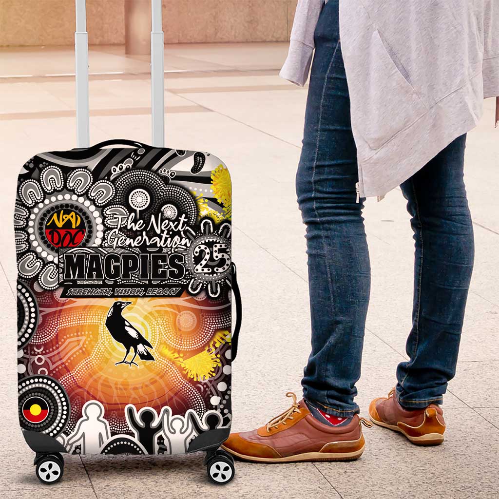 NAIDOC Week 2025 Magpies Football Luggage Cover Aboriginal Dot Painting