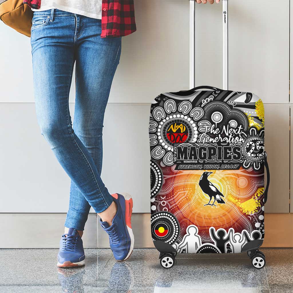 NAIDOC Week 2025 Magpies Football Luggage Cover Aboriginal Dot Painting