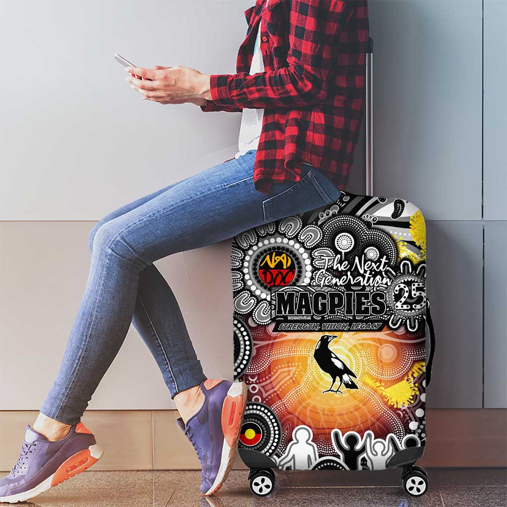 NAIDOC Week 2025 Magpies Football Luggage Cover Aboriginal Dot Painting