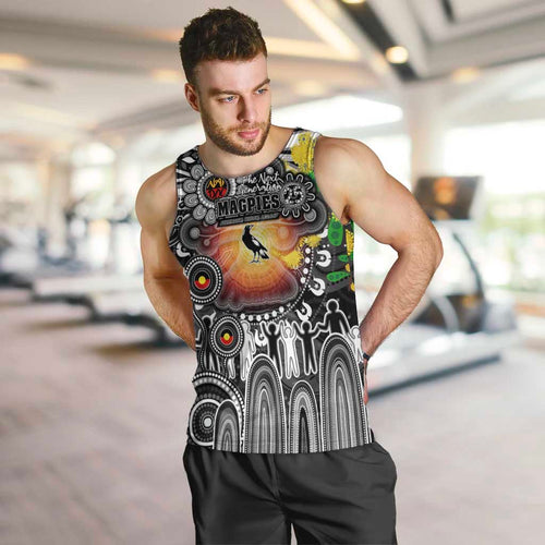 Personalised NAIDOC Week 2025 Magpies Football Men Tank Top Aboriginal Dot Painting