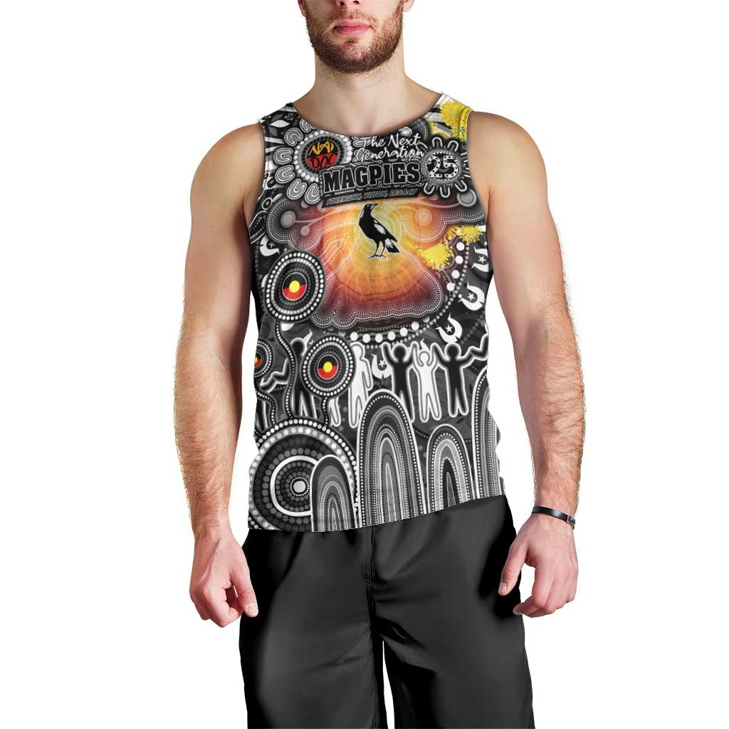 Personalised NAIDOC Week 2025 Magpies Football Men Tank Top Aboriginal Dot Painting
