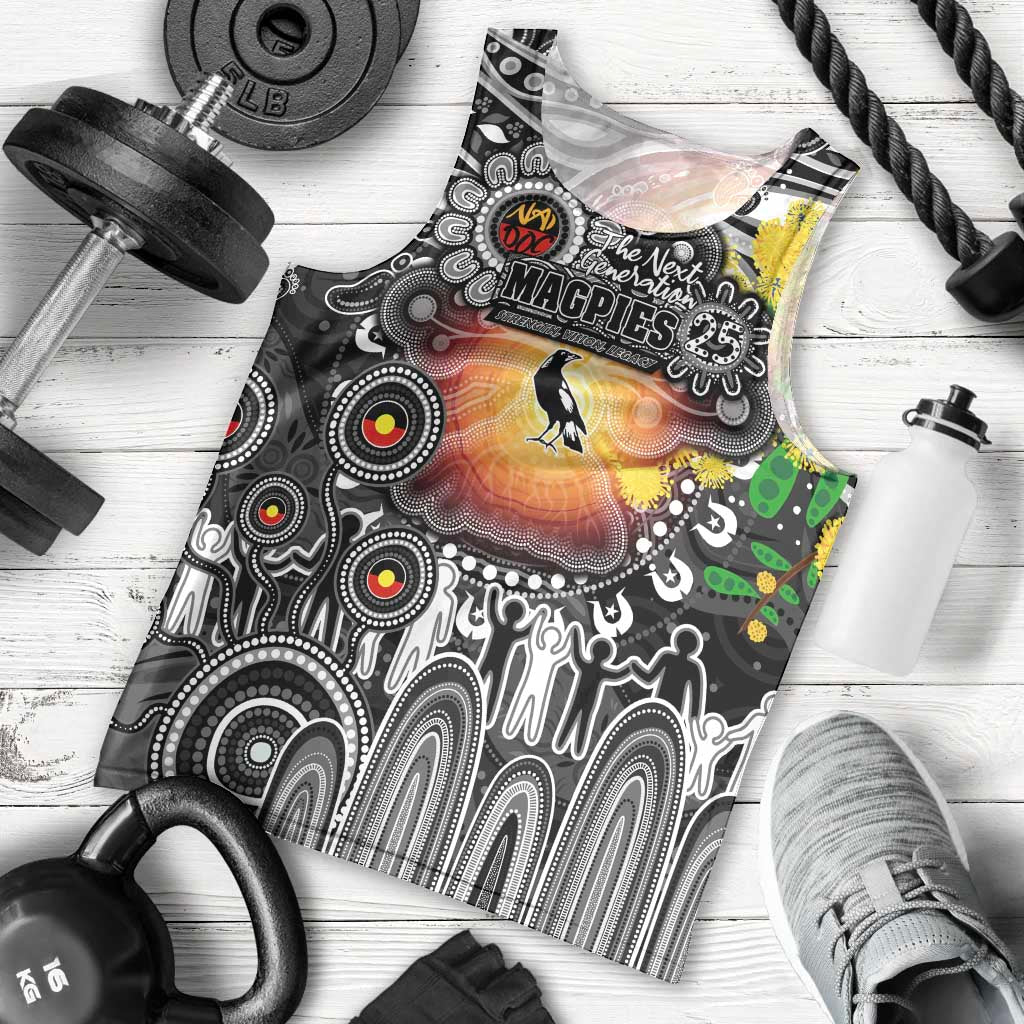 Personalised NAIDOC Week 2025 Magpies Football Men Tank Top Aboriginal Dot Painting